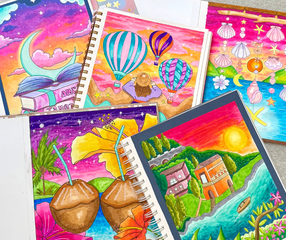 Workshop tips y atardeceres en marcadores de alcohol - Solsticio Color